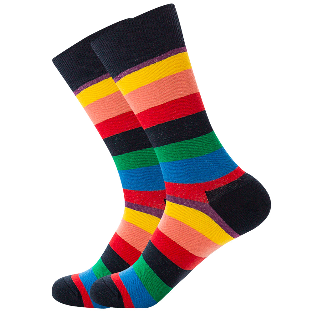 Color Striped Unisex crew happy funny crazied men cotton design colorful funny socks for men coloured