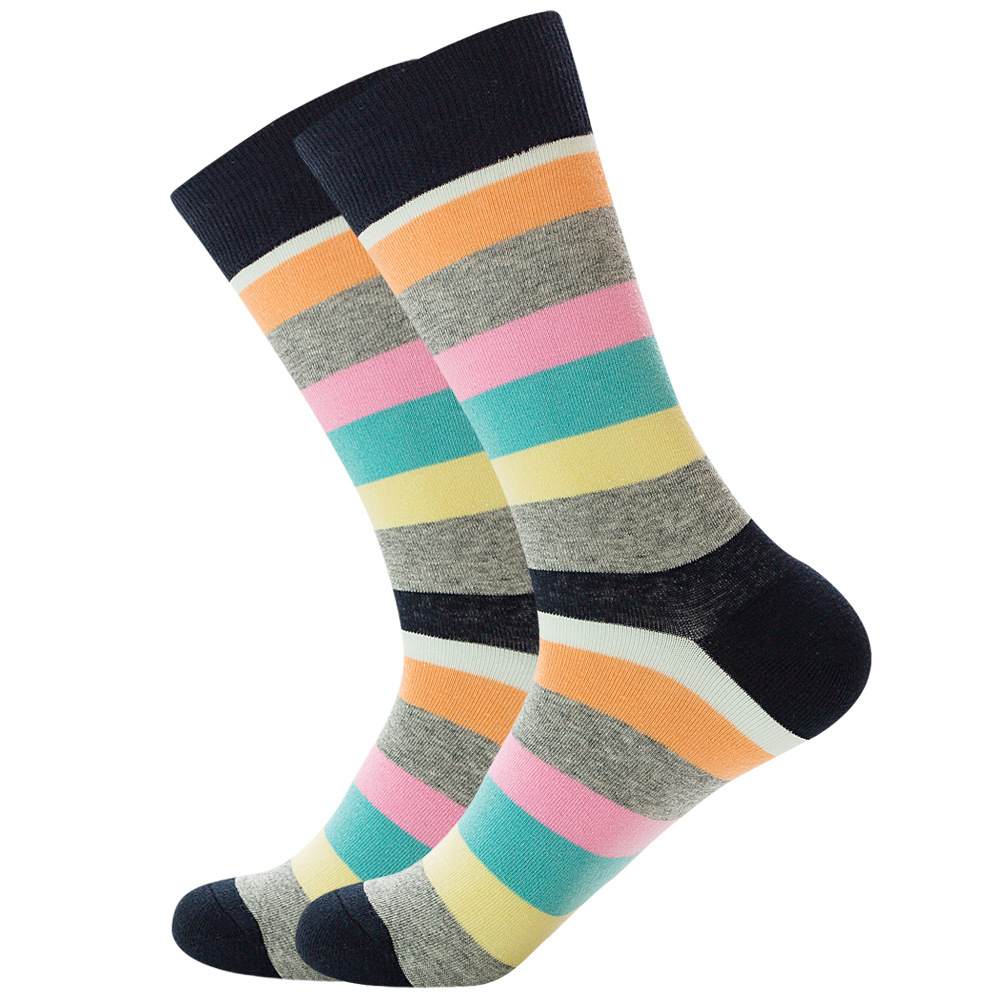 Color Striped Unisex crew happy funny crazied men cotton design colorful funny socks for men coloured