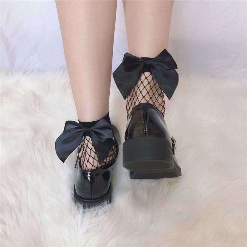 summer thin sexy short nylon fishnet womens ankle socks with big bow