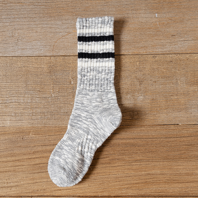 Retro winter fashion stripe dress men cotton thick ribbed socks blend