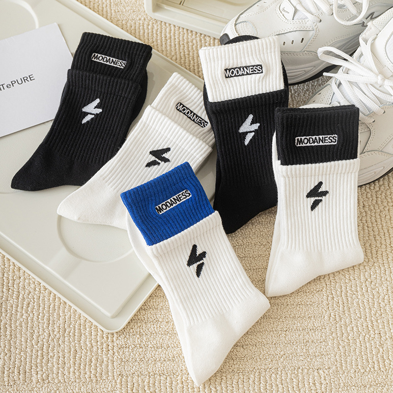Patchwork Personalized Lightning Patterned Letter Wholesale Cotton Socks