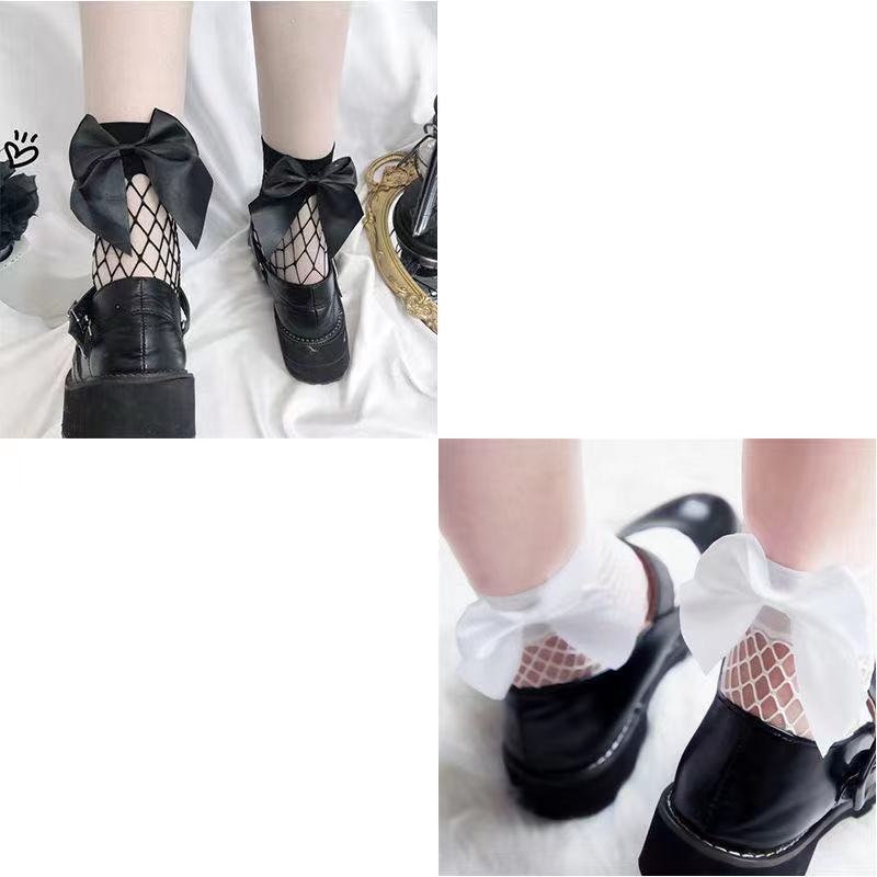 summer thin sexy short nylon fishnet womens ankle socks with big bow