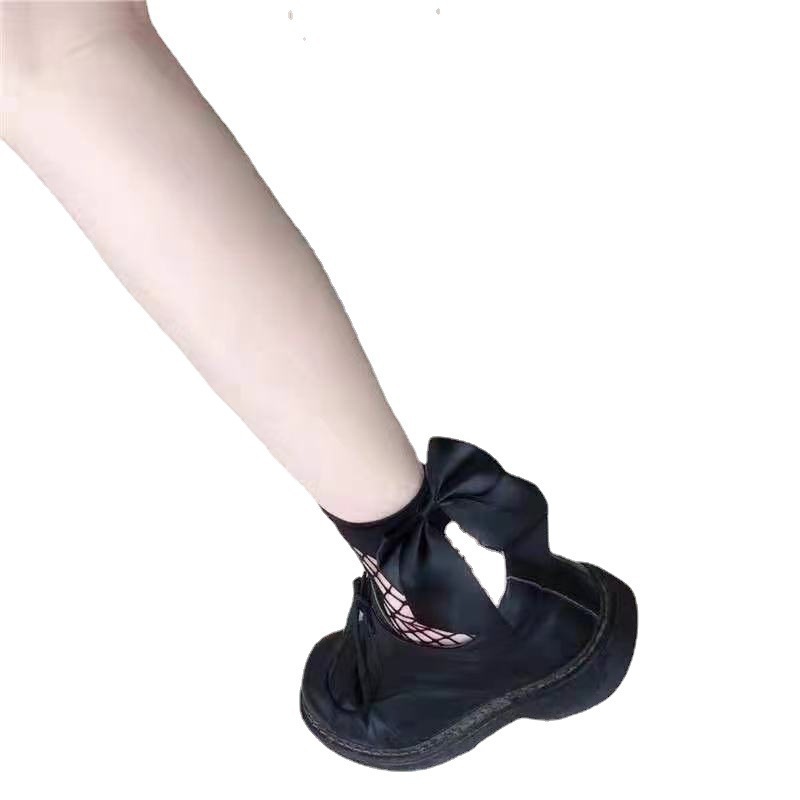 summer thin sexy short nylon fishnet womens ankle socks with big bow