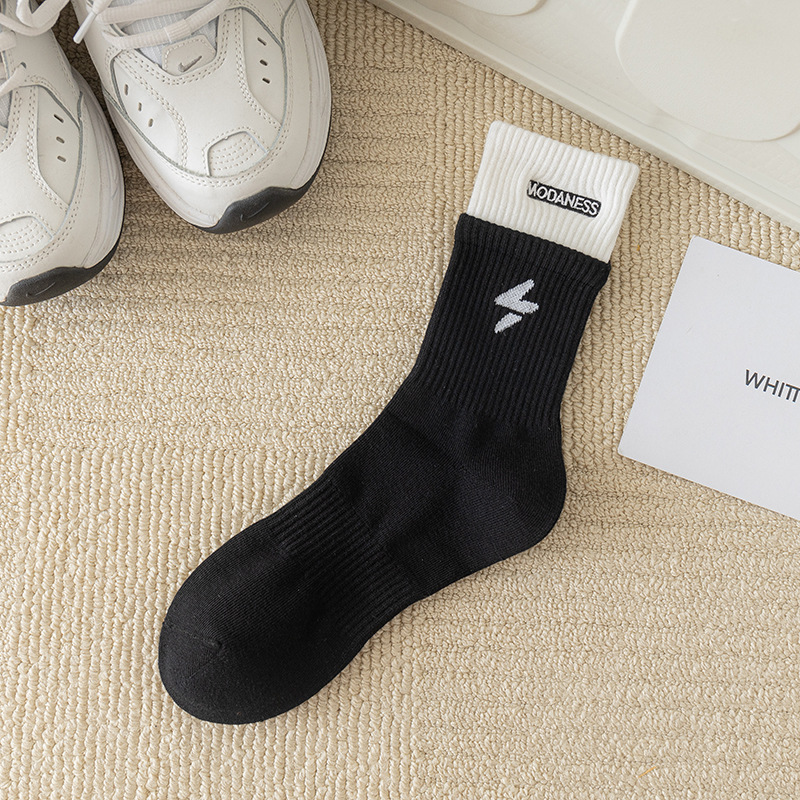 Patchwork Personalized Lightning Patterned Letter Wholesale Cotton Socks