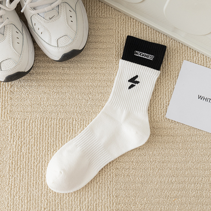 Patchwork Personalized Lightning Patterned Letter Wholesale Cotton Socks