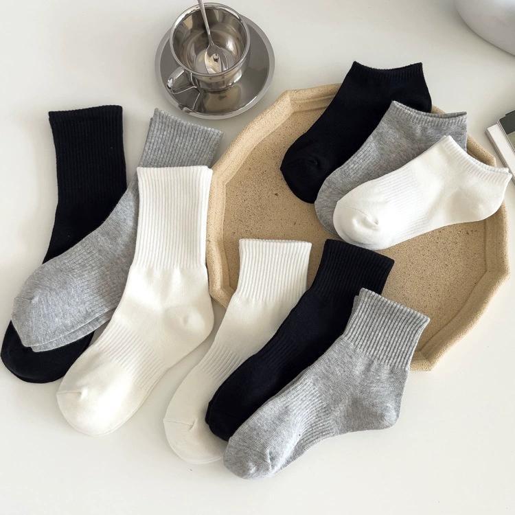 Wholesale solid color black white gray unisex custom crew cotton ankle socks