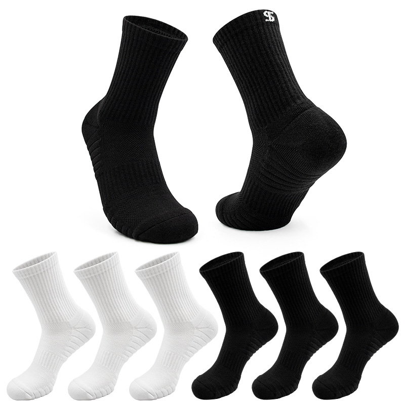 Black white elastic nylon running athletic cushion sox elite baseball sport socks
