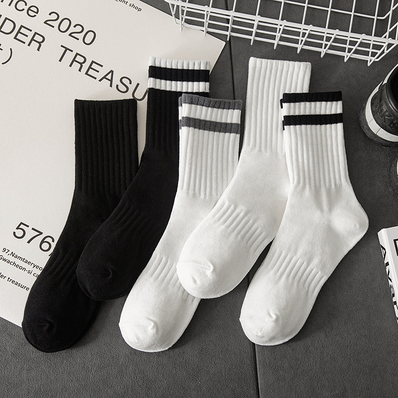 Eco friendly socks business men coloured stripes cotton stitching white socks for school anti-bacterial