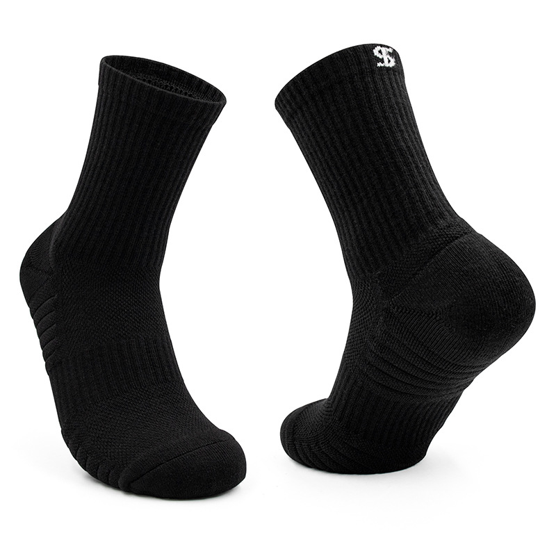 Black white elastic nylon running athletic cushion sox elite baseball sport socks