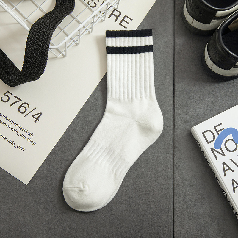 Eco friendly socks business men coloured stripes cotton stitching white socks for school anti-bacterial