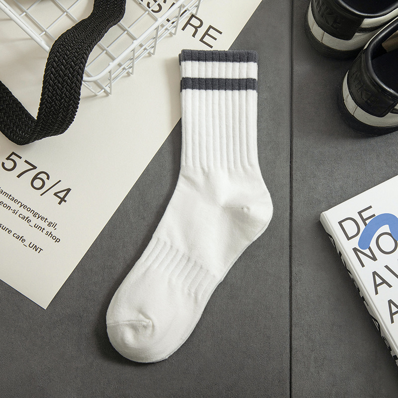 Eco friendly socks business men coloured stripes cotton stitching white socks for school anti-bacterial