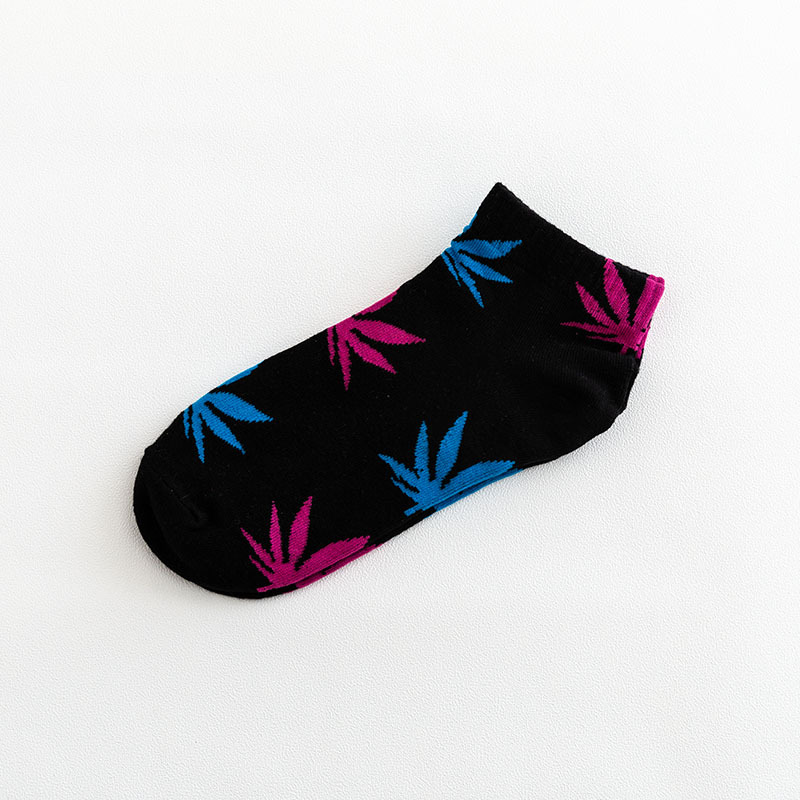 Ankle blue colorful casual men unisex women maple leaf cotton socks