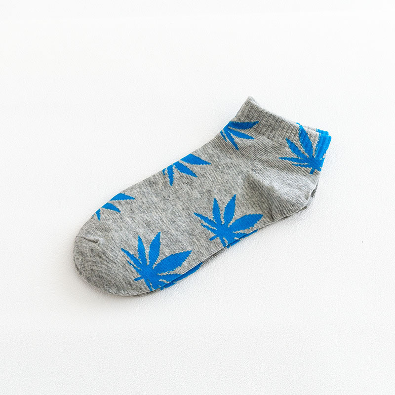 Ankle blue colorful casual men unisex women maple leaf cotton socks