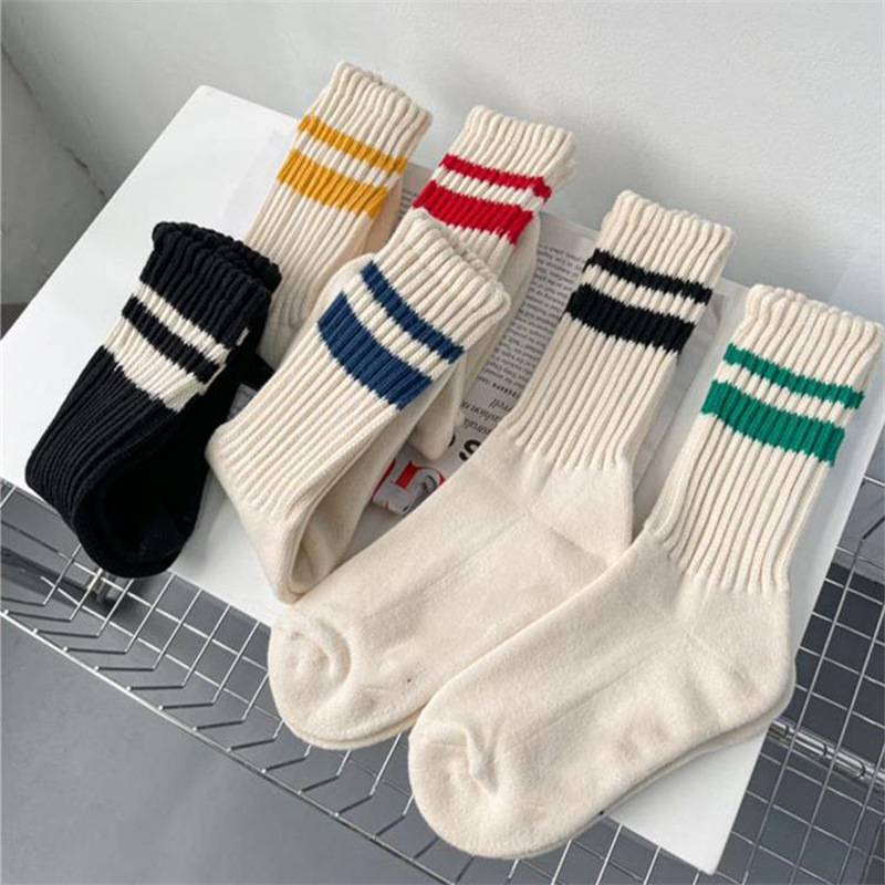 LOW MOQ cheap stripe ribbed custom logo cotton crew mens sports socks