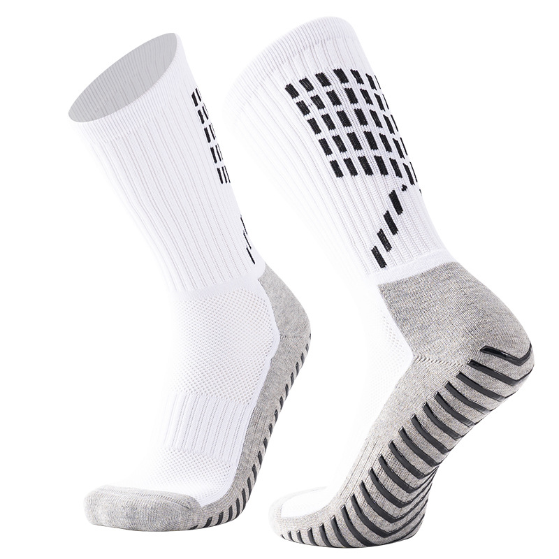 Sports rubber anti slip trampoline cotton custom design football socks grip socks own logo