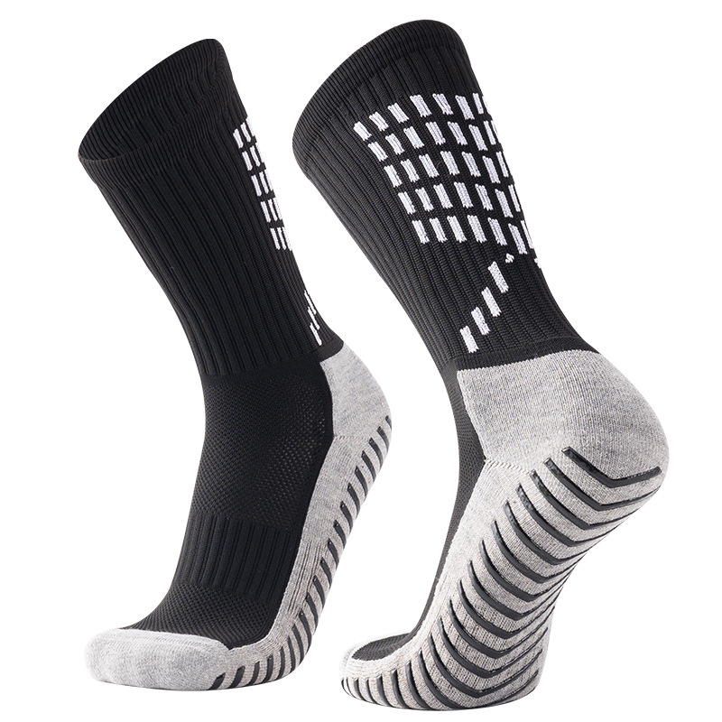 Sports rubber anti slip trampoline cotton custom design football socks grip socks own logo