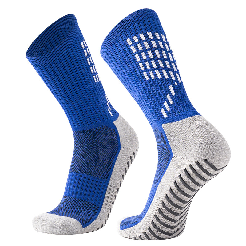 Sports rubber anti slip trampoline cotton custom design football socks grip socks own logo