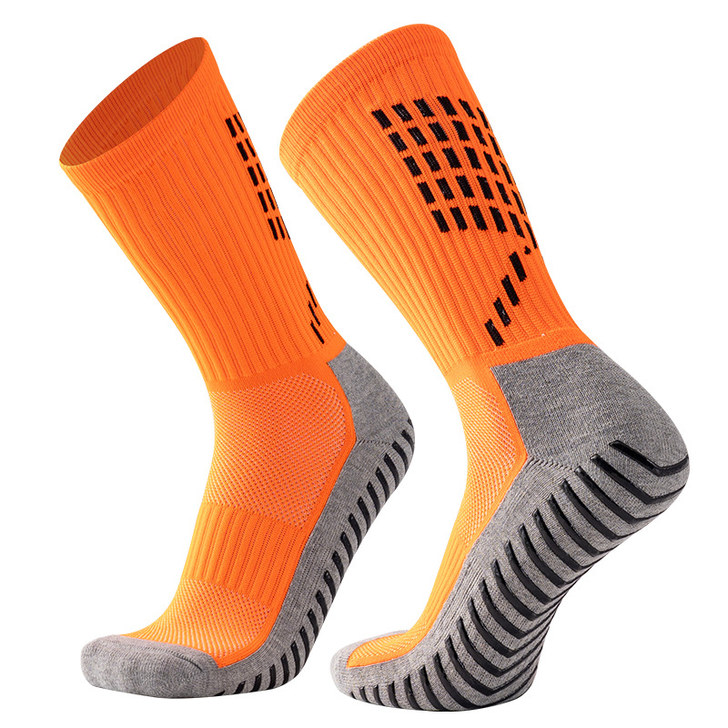 Sports rubber anti slip trampoline cotton custom design football socks grip socks own logo