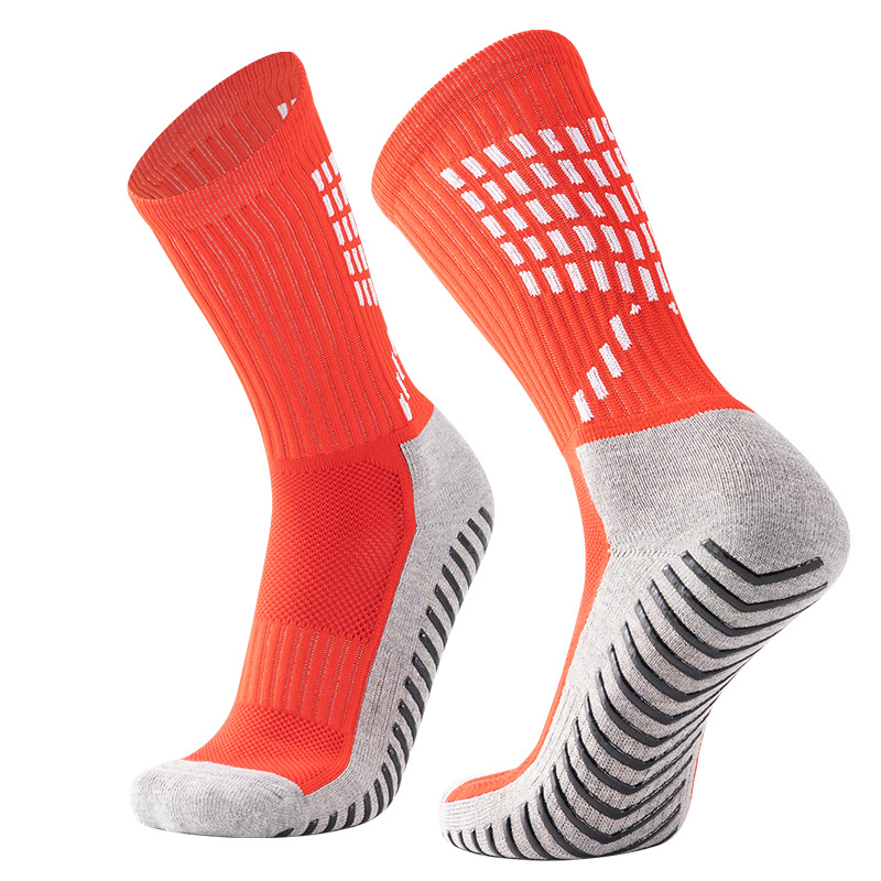 Sports rubber anti slip trampoline cotton custom design football socks grip socks own logo