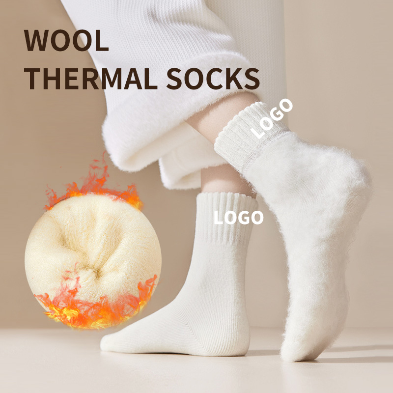 High Quality Winter Soft Cozy Cashmere Women Men Thermal Warm Thick Ribbed Hairy Merino Cuffed Mid Wool Socks