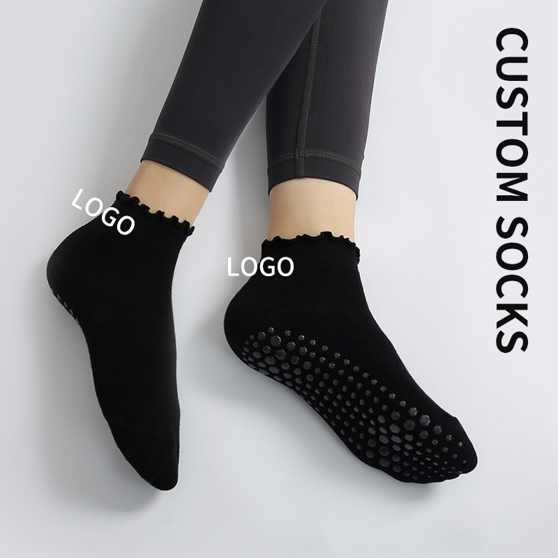 Popular Indoor Playground Frill Custom Grip Pilates Ankle Non Slip Yoga Youth Socks