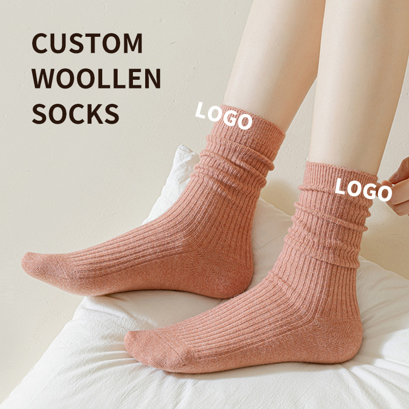 Custom Casual Women Knitted Socks Breathable Fashion Adults Casual Hand Knitted Ribbed Merino Wool Socks