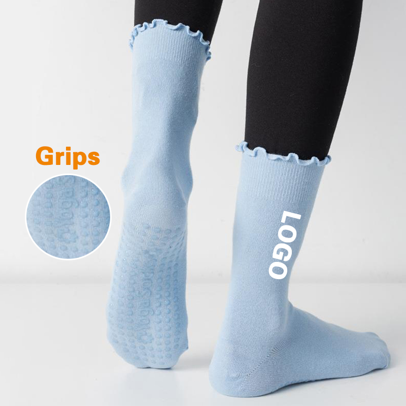 Ruffle Design sports anti slip yoga cotton crew customised pilates grip pilates socks