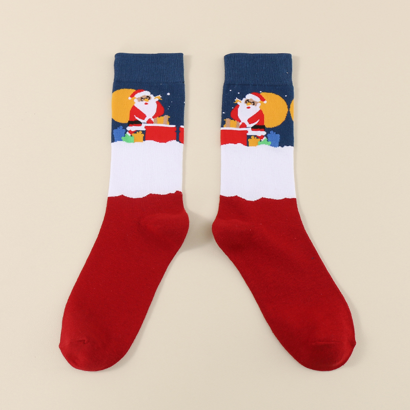 Winter warm Mens Funny Pattern Dress Cartoon Santa Holiday Theme Fuzzy Christmas Socks For Gifts