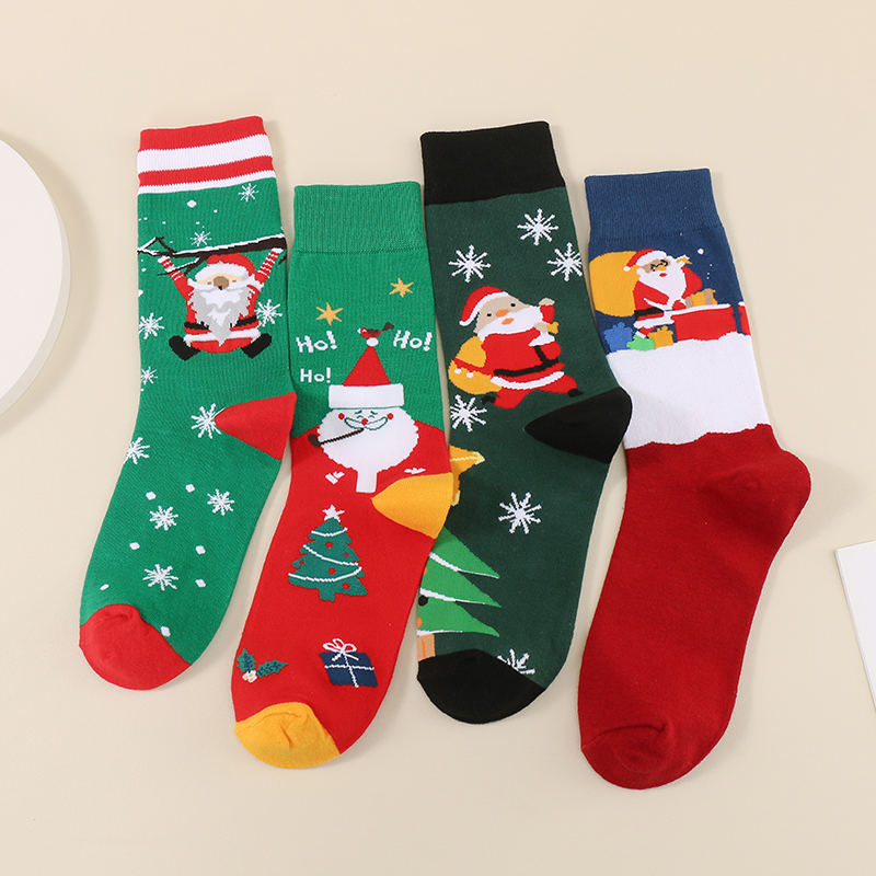 Winter warm Mens Funny Pattern Dress Cartoon Santa Holiday Theme Fuzzy Christmas Socks For Gifts