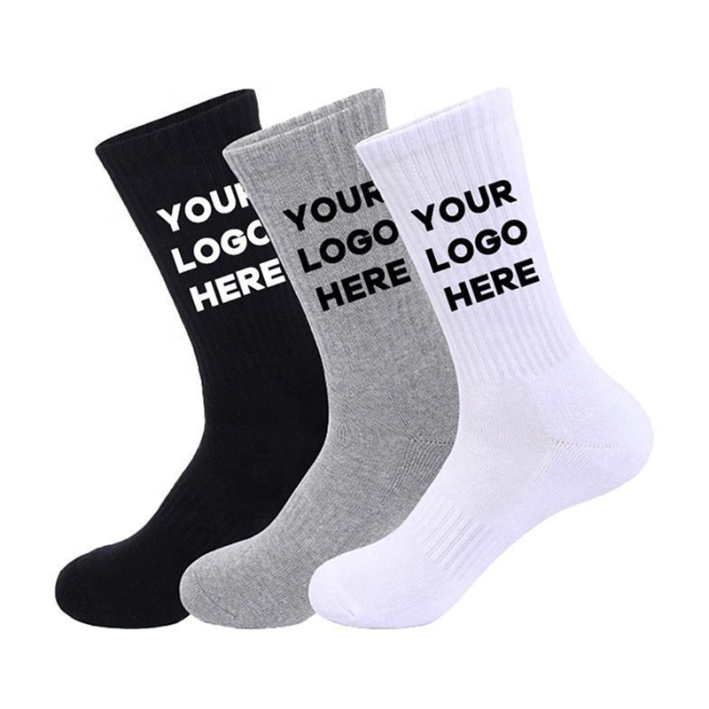 Popular Jacquard Cotton Fashion Sport Streetwear Custom Logo Black White Gray Socks