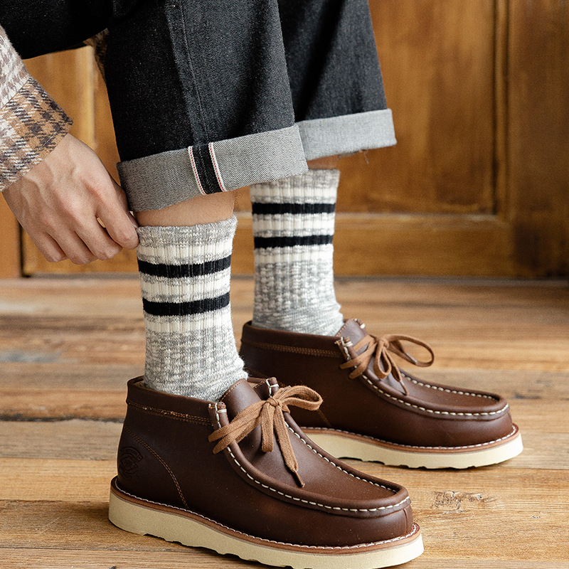 Retro ribbed vintage winter fashion stripe dress men cotton thick ribbed socks blend