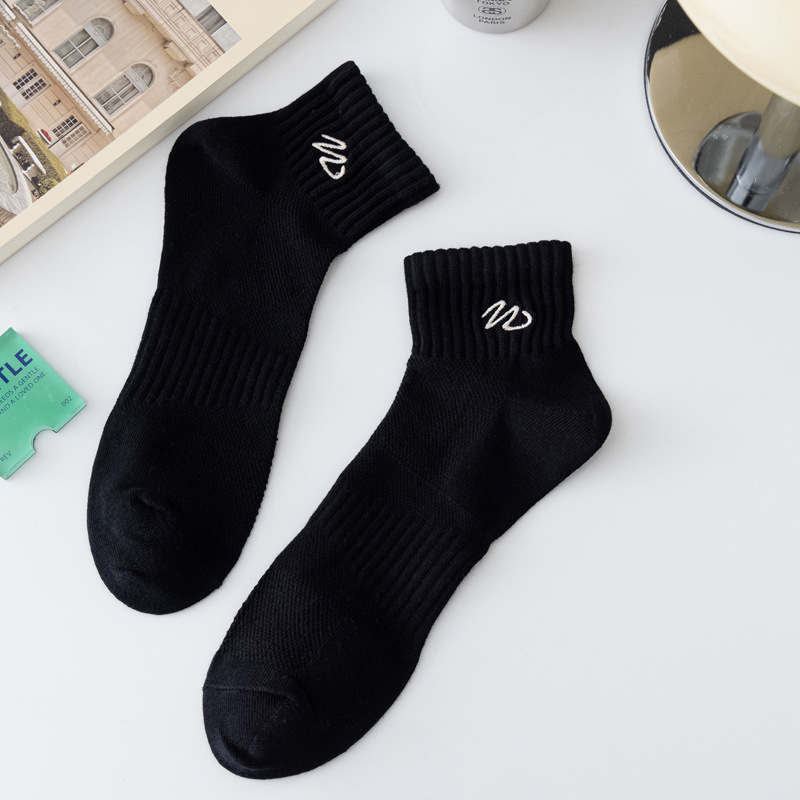 solid athletic running embroidery logo sneaker short men ankle sport socks