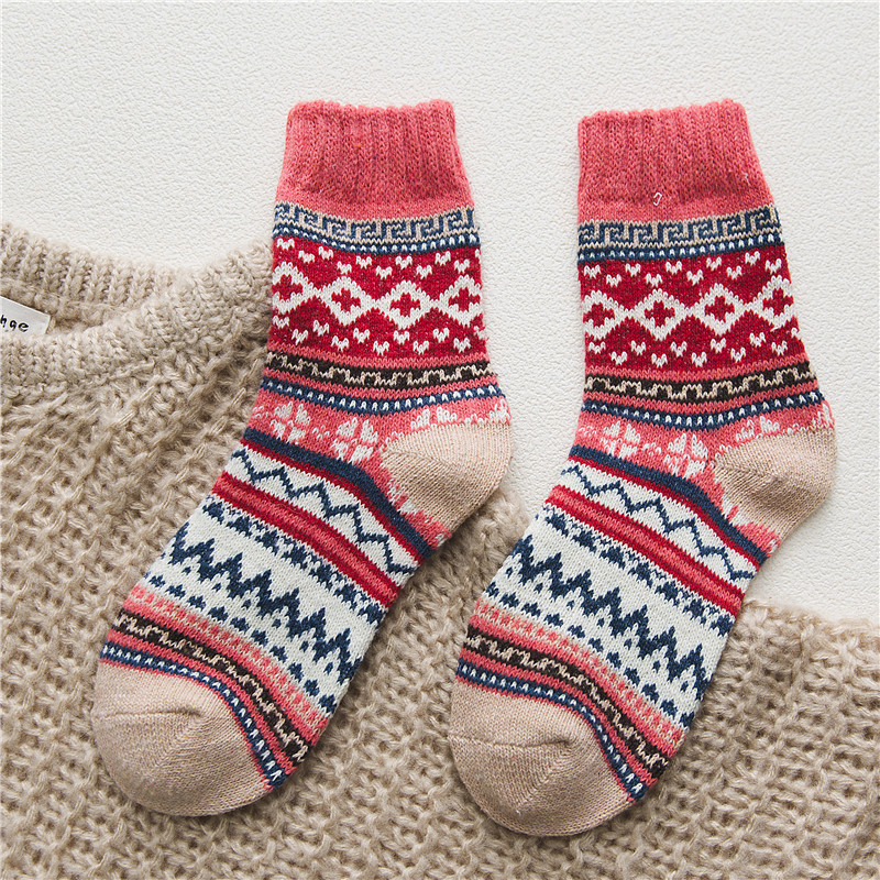 Wholesale Ethnic Style Casual Soft Cashmere Socks Winter Women Crew Thick Wool Socks