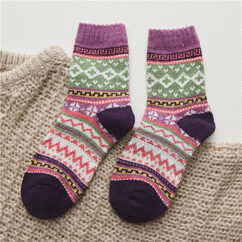 Wholesale Ethnic Style Casual Soft Cashmere Socks Winter Women Crew Thick Wool Socks