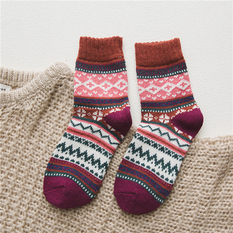 Wholesale Ethnic Style Casual Soft Cashmere Socks Winter Women Crew Thick Wool Socks