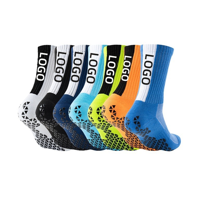 Anti slip grip socks sports soccer socks with customisable logo with soccer logo