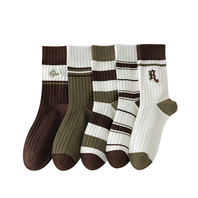 Wholesale Crew Breathable Soft Comfortable Men's Striped Embroidered Cotton Socks