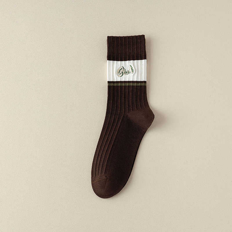 Wholesale Crew Breathable Soft Comfortable Men's Striped Embroidered Cotton Socks