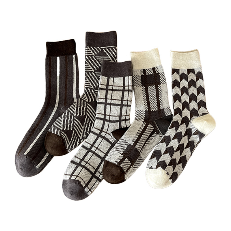 Fashion Design Casual Comfortable Breathable Check Socks Cotton Striped Plaid Socks