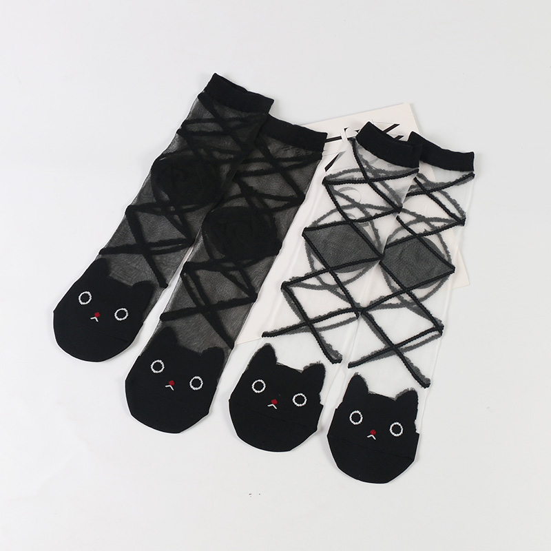 Cute Animal Transparent Sexy Black Silk Women Young Girls Tube Socks